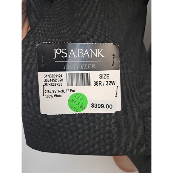 Jos A Bank Mens 2 Piece Suit 38R Charcoal Gray Wool Flat Front Pants 34x29 - Picture 9 of 14